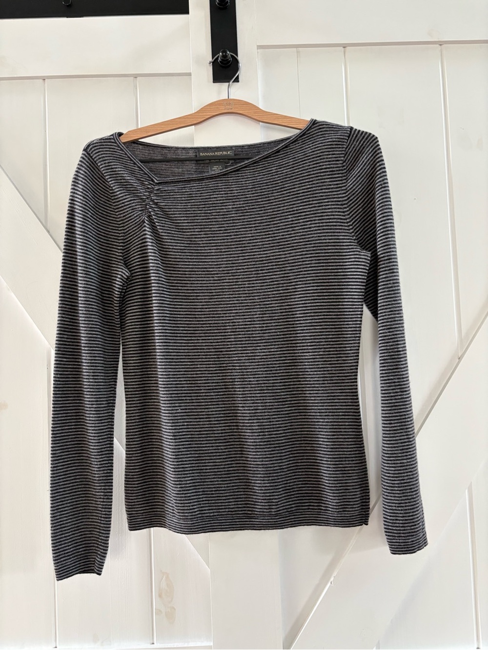 Banana Republic Fine Italian 100% Merino Wool Striped Long-Sleeve Top